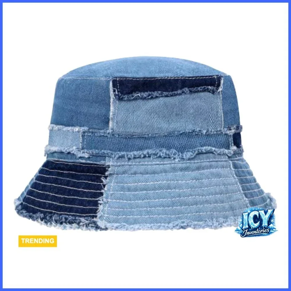 Packable Denim Bucket Hat Wide Brim Sun Protection Travel Beach Unisex